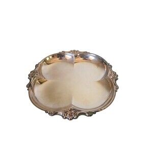 Vintage Silver Plated Clover Divided Candy Dish Floral Trim Tray 7.5"